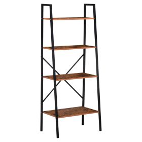 HOMCOM 4-Tier Vintage Ladder Bookshelf, Black Wood Accent Storage Rack for Bathroom, Living Room