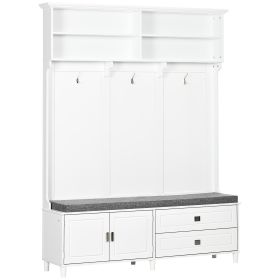 HOMCOM White Hall Tree with Storage Bench Entryway Coat Rack Accent Furniture with Shelves Cabinet Drawers for Hallway