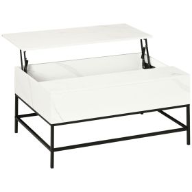 HOMCOM Lift Top Coffee Table Modern Hidden Storage Metal Legs Home Office White