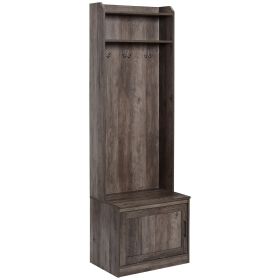 HOMCOM Entryway Hall Tree with Shoe Storage Bench Coat Rack Brown Rustic Accent Furniture for Hallway Mudroom