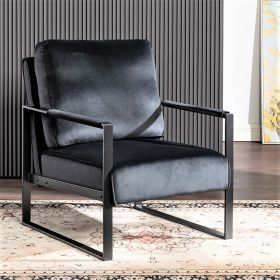 Mid Century Modern Accent Chair with Square Metal Frame and Plush Velvet Upholstery, Durable Armchair for Living Room, Bedroom, Home Office - Bla