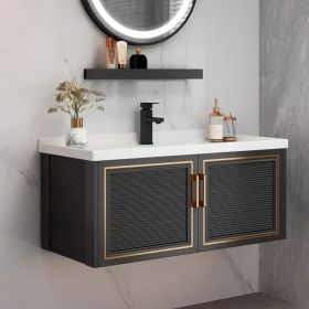 Bathroom Vanity Set 35.8" Floating Ceramic Bathroom Vanity Black with Sink