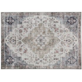 HOMCOM 4x6 Area Rug, Vintage Machine Washable Rug, Non-Slip Carpet for Living Room, Bedroom, Dining Room, Brown and Green