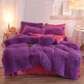 Luxury Thick Fleece Duvet Cover Queen King Winter Warm Bed Quilt Cover Pillowcase Fluffy Plush Shaggy Bedclothes Bedding Set Winter Body Keep War (Option: Purple-1.5M)