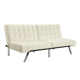 Splitback Multi-Position Futon Sofa Sleeper in Vanilla (Option: vanilla leather)