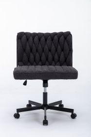 Criss Cross Legged Office Desk Chair with Wheels, Modern Armless Desk Chair with Wide Seat, Home Office Chairs for Work, Meditation, Vanity (Color: Black)