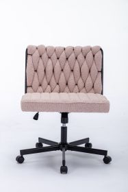 Criss Cross Legged Office Desk Chair with Wheels, Modern Armless Desk Chair with Wide Seat, Home Office Chairs for Work, Meditation, Vanity (Color: Pink)