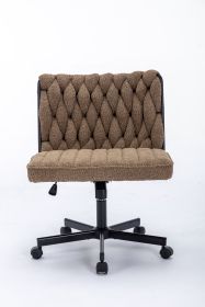 Criss Cross Legged Office Desk Chair with Wheels, Modern Armless Desk Chair with Wide Seat, Home Office Chairs for Work, Meditation, Vanity (Color: Brown)