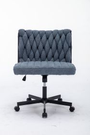 Criss Cross Legged Office Desk Chair with Wheels, Modern Armless Desk Chair with Wide Seat, Home Office Chairs for Work, Meditation, Vanity (Color: Blue)