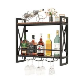 Industrial Wall-Mounted Wine Rack with Holder (Type: Wine rack, Color: Rustic Brown)