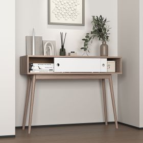 Entryway Table with 2 Carved Panel Drawers, Console Table with Storage Space and Wood Legs,Sofa Table Behind Couch for Hallway, Living Room (Color: White, Material: Particle Board+MDF)