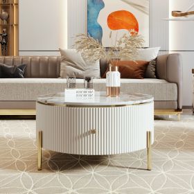 Modern Round Coffee Table with 2 large Drawers Storage Accent Table(31.5'') (Color: Off White, Material: MDF)