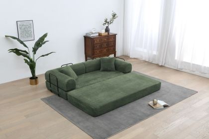 Foldable Sofa Bed, 77.9'' Folding Floor Couch, Compressed Convertable Sleeper Sofa, Memory Foam Couch with Pillow Back Support Armrest (Color: Army green)