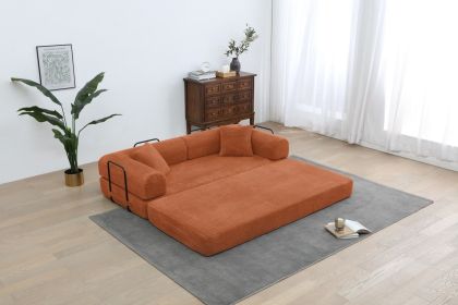 Foldable Sofa Bed, 77.9'' Folding Floor Couch, Compressed Convertable Sleeper Sofa, Memory Foam Couch with Pillow Back Support Armrest (Color: Orange)