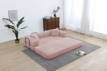 Foldable Sofa Bed, 77.9'' Folding Floor Couch, Compressed Convertable Sleeper Sofa, Memory Foam Couch with Pillow Back Support Armrest (Color: Pink)
