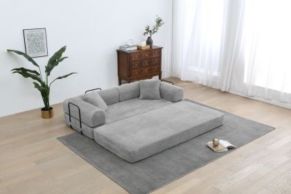 Foldable Sofa Bed, 77.9'' Folding Floor Couch, Compressed Convertable Sleeper Sofa, Memory Foam Couch with Pillow Back Support Armrest (Color: Light Gray)