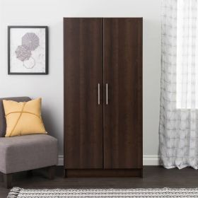 Modern Armoire Wardrobe Closet Cabinet with Storage Drawer in White Wood Finish (Color: Dark Brown)