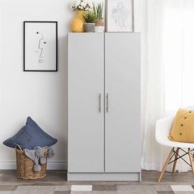 Modern Armoire Wardrobe Closet Cabinet with Storage Drawer in White Wood Finish (Color: Grey)