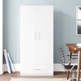 Modern Armoire Wardrobe Closet Cabinet with Storage Drawer in White Wood Finish (Color: Basic White)